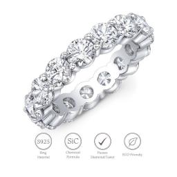 Moissanite Ring Times Gem 7.00 Ct 14 Stones Eternity Band Classic Round Cut D Color VS1 Clarity- Silver 18k Platinum Plated