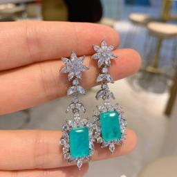 Luxury 8*12mm Paraiba Tourmaline Ruby Emerald Quartz Topaz Gemstone Earrings For Women Party Wedding Fine Jewelry Elegant Gift