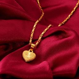 UMQ Pure 24k Gold Color Necklace Clavicle Chain For Women Necklace Love Heart Pendant Yellow Gold Valentine's Day Fine Jewelry