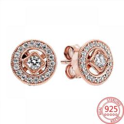 Sparkling 925 Sterling Silver Heart Shaped Rose Gold Diamond Romantic Stud Earrings Fashion Ladies Hoop Earrings