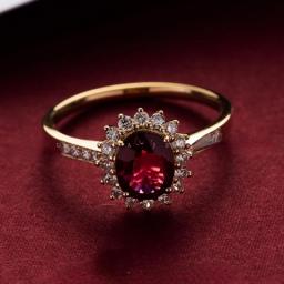 Trumium 925 Sterling Silver Vintage Gemstone Ring Natural Garnet Rings For Women 18K Gold Plated Engagement Wedding Band Jewelry