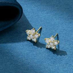 Moissanite 5 Petal Flower Earrings White Gold Stud Earring For Women 925 Sterling Silver Moissanite Diamond Earring Gift Jewerly