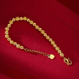 Real 18K Gold 6mm Round Bead Chain Bracelet Pure Adjustable Classic Wedding Chain For Women Fine Jewelry Gift