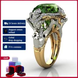 HOYON 14K Yellow Gold Color Emerald Gemstone Ring For Women Fine Anillos De Anel Bijoux Femme Jewellery Bizuteria Jade Free Ship