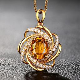 Real 18K Gold 2 Carats Topaz Pendant Women Luxury Yellow Gemstone 18 K Gold Necklace Crystal Jewelry Pendant Womens Accessoires