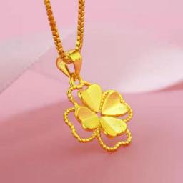 Real 18K Gold Color Lucky Clover Pendant Necklace For Women Men Fine Jewelry Genuine Solid Gold For Women Wedding Luxury Jewelry