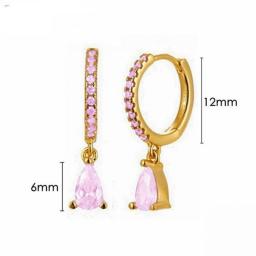 YUXINTOME 925 Sterling Silver Needle Trendy Pink CZ Enamel Piercing Hoop Earrings For Women Huggie Earrings Fashion Jewelry Gift