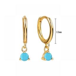 2022 Trend Blue Turquoises Series Hoop Earrings 925 Sterling Silver Ear Needle Small Earrings For Women Delicate Jewelry Pendant