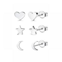 Aide 925 Sterling Silver Star Diamond Stud Earrings For Women Mini Cubic Zirconia Jeweled Geometric Ear Stud Set Jewelry Gift