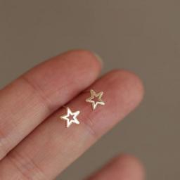 925 Sterling Silver Japanese Micro Inlaid Crystal Four-Pointed Star Plating 14k Gold Earrings Women Small Cute Banquet Jewelry