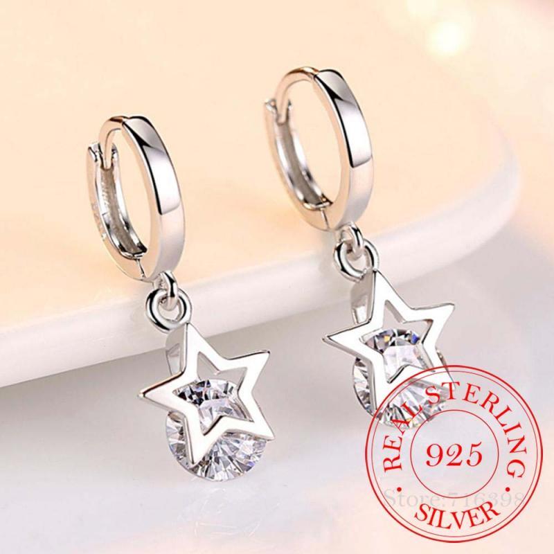 925 Sterling Silver Crystal Star Charm Stud Earrings For Women 2020 Grils Kids Wedding Gift Female pendientes mujer moda