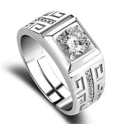 Charm 925 Sterling Silver Rings For Men Shining Crystal Adjustable Size Fashion Gifts Engagement Wedding High Quality Jewelry