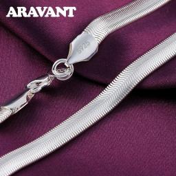 925 Sterling Silver 16/18/20/22/24 Inch 6MM Flat Snake Chain Necklace For Men Fashion Wedding Jewelry