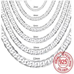 Men's 925 Sterling Silver Italian Cuban Curb Chain Necklaces For Men Women Solid Silver Figaro Chain Layering Necklace