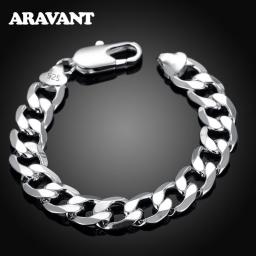 925 Silver 8MM 10MM 12MM Flat Sideways Bracelets Chains For Men Fashion Jewelry