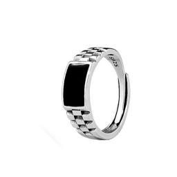 Latest Crystal Black Rectangle Ring Male Wedding Finger Accessories Classic Square Ring Silver 925 Men Jewelry Adjustable