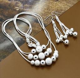 New Trendy 925 Sterling Silver Jewelry Sets Simple Fashion Insect Moon Round Ball Necklace Earrings Sets For Woman Gift