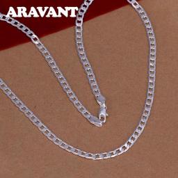 925 Silver 4mm Flat Sideways Necklace Chain For Men Fashion Jewelry