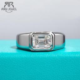 AnuJewel 2ct D Color Emerald  Moissanite Men Ring 925 Sterling Silver 18K Gold Plated Engagement Rings For Man Jewelry Wholesale