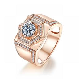 Trendy 1 Carat  Round Cut Moissanite Diamond Mens Rings 100Percent 925 Sterling Silver Luxury Wedding Rose Gold Plated Jewelry