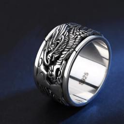 Original Design Thai Silver Carved Dragon Men's Ring Retro Domineering Rotatable Business Style Light Luxury Jewelry