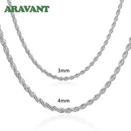 925 Silver 3MM/4MM Twist Necklace Chain For Men Women Fashion Jewelry