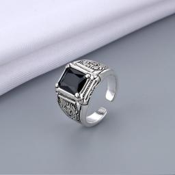 100Percent 925 Sterling Silver New Arrival Retro Black Crystal Men Ring Original Jewelry For Man Christmas Gift Never Fade Cheap