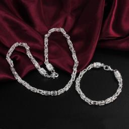 Fashion Classic 925 Sterling Silver 6MM Geometry Chain Necklace Bracelet For Man Party Wedding Jewelry Set Fine Christmas Gifts