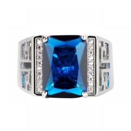Cellacity  Classic Silver 925 Jewelry Rings For Man Rectangle Shape Sapphire Gemstones Open Adjust Size Fine Jewelry Gifts