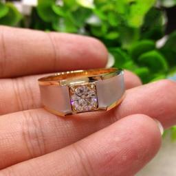 HOYON 18K Yellow Gold Color Diamond Style Ring For Men Fine Anillos De Bizuteria Square Gemstone Ring Gift For Boy Jewelry Free