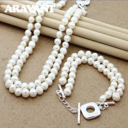 Pearl Jewelry Set Double Layer White Simulated Pearl Necklace Bracelet Set For Women Bridal Jewelry Set