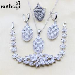 XUTAAYI  White Cubic Zirconia  Fashion  Silver Jewelry Color Sets Superior Necklace Rings Earrings Bracelet