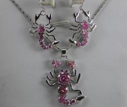 Prett Lovely Women's Wedding Fashion Crystal Jewelry Jewellery Pink Crystal Scorpion Earrings &pendant Ms. Girl Wedding-jewelry