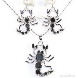 Prett Lovely Women's Wedding Black Zirconia Crystal Scorpion Pendant Earrings & Necklace 5.27 Ms.-jewelrynoble Lady's