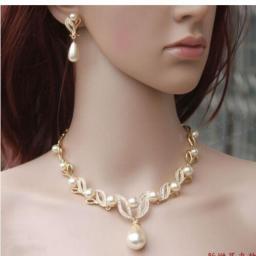 Women's Wedding Wholesale Noble  Plated Latest Design Earrings Chain Pendant Necklace Jewelry Set -jewelry