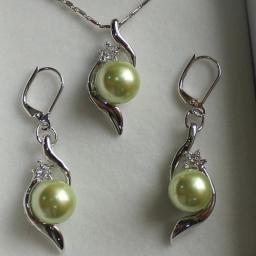 Prett Lovely Women's Wedding Lady's Beautiful 10mm Light Green Shell Pearl Pendant & Earrings Jewelry Sets Best Gift