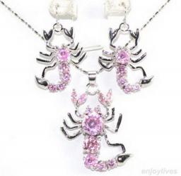 Prett Lovely Women's Wedding Pink Zirconia Crystal Scorpion Pendant Earrings & Necklace 5.27 -new-jewelry