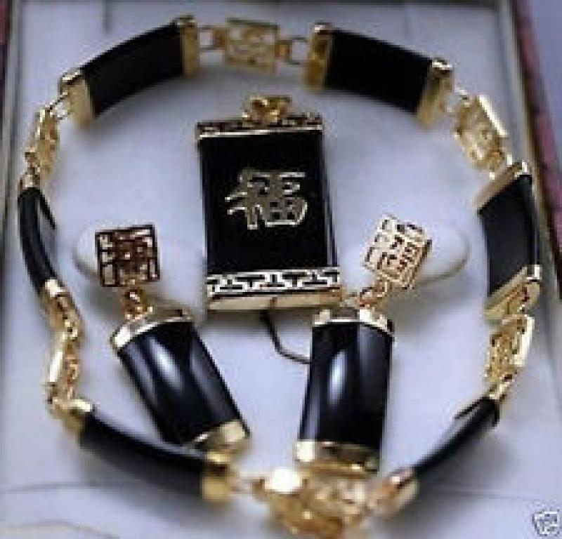 Prett Lovely Women's Wedding Wholesale fashion black GEM lucky pendant & Earrings Bracelet sets Ms.-jewelry modanoble lady's