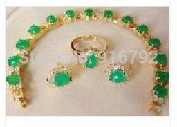 Women's Wedding Wholesale Hot Beautiful   Green Gem Bracelet Earring Ring Set  Jewelry Brinco Real  Jewelrynoble Lady's