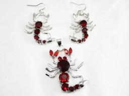 Prett Lovely Women's Wedding Fashion Crystal Jewelry Jewellery Red Crystal Scorpion Earrings &pendant