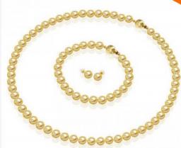 Jewelry Set Hook 8MM Golden Akoya Shell Pearl Necklace 18'' Bracelet 7.5'' Earring Set AAA