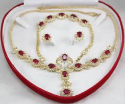 Brinco Wedding  Fine Quality Jewelry Word Fashion Jewelry Set Red Crystal Zirconia Necklace Bracelet Earring Ring
