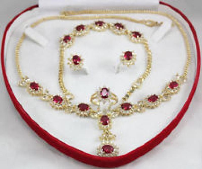 brinco wedding  fine quality jewelry word Fashion jewelry Set red Crystal zirconia necklace Bracelet Earring Ring