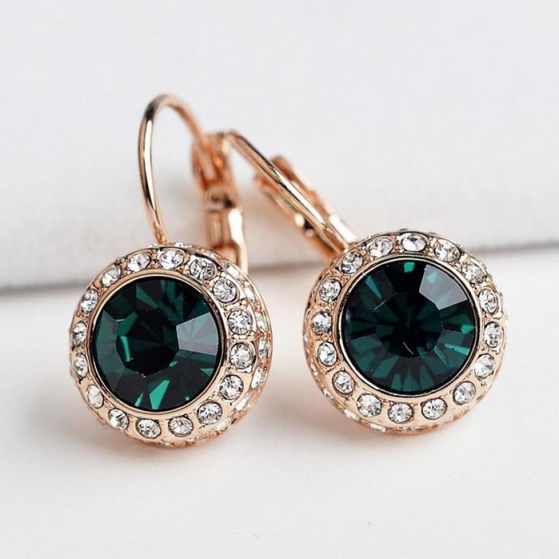 Austrian Green Moon River Crystal Stud Earrings for women Brincos grandes  ( pair) earring Ohrringe -jewelrynoble lady's