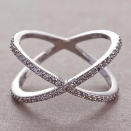 Huitan Luxury Cross X Shape Women Engagement Ring Full Paved CZ Stone Silver Color Elegant Simple Female Jewelry Ring Hot Sale