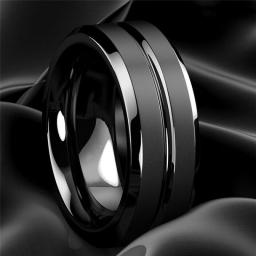 8mm Men Rings Jewelry Black Groove Matte Stainless Steel Wedding Engagement Party Gift Anniversary Rings Jewelry