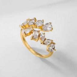 ZAKOL Fashion 3 Layers Irregular Zirconia Open Rings For Women Silver Color Ring Rectangle Shinny CZ Wedding Jewelry RP2250