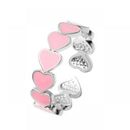 Fashion Vintage Bohemia Pink Enamel Love Heart Opening Ring Cute  Finger Rings For Women Girl's Rock Jewelry Gift For Girlfriend