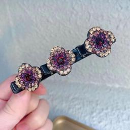2022 New Fashion Sparkling Crystal Stone Braided Hair Clips 3 Flower Hair Accessory For Women Girls