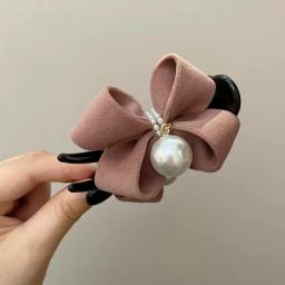 2022 Fashion New Bow Pearl Hairpins For Women Korean Elegant Girls Shark Clip Back Head Hair Clip Hair Accessories Jewelry Gifts
